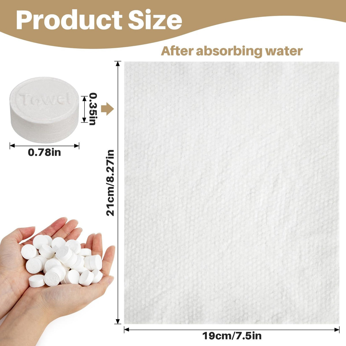 Disposable Compressed Towel Tablets - 100 Pack, Travel Face Wipes