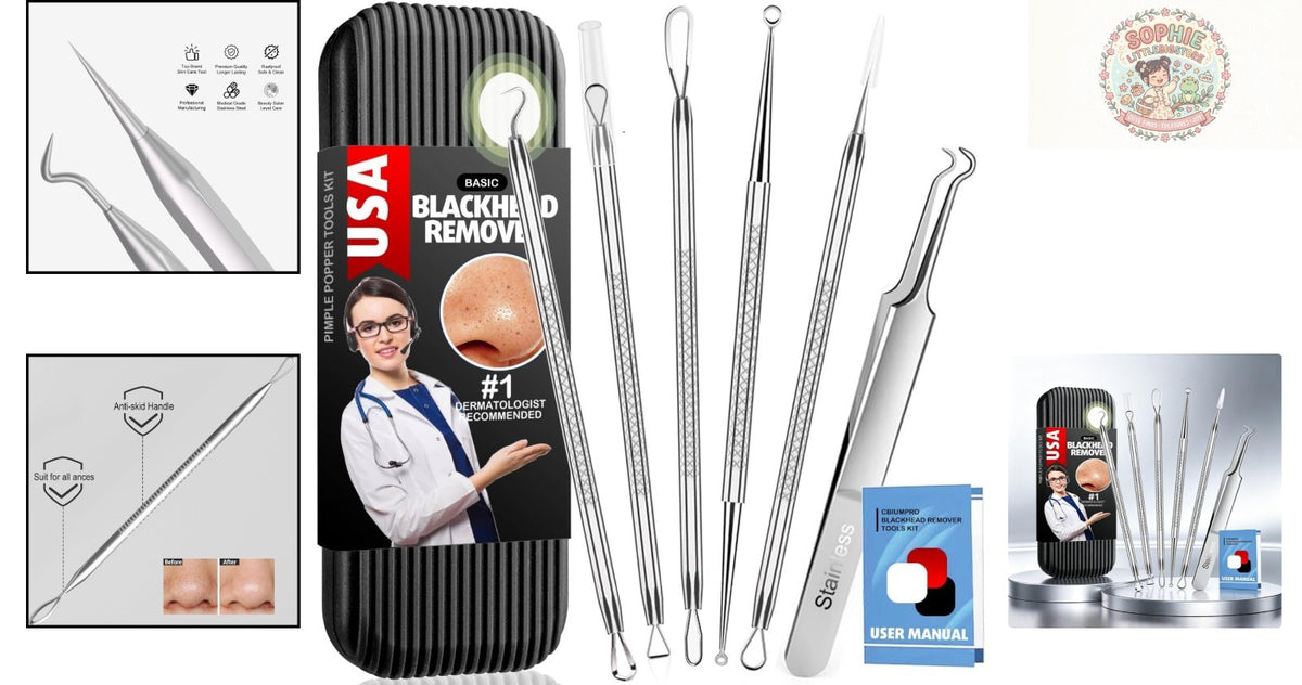 6-Piece Stainless Steel Blackhead Remover Kit - Ergonomic & Durable