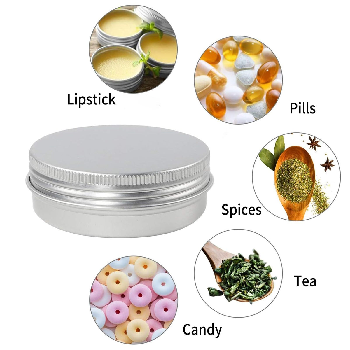 2 oz Aluminum Tin Cans with Screw Lid - 48 Pack for Salves, Spices & Candies