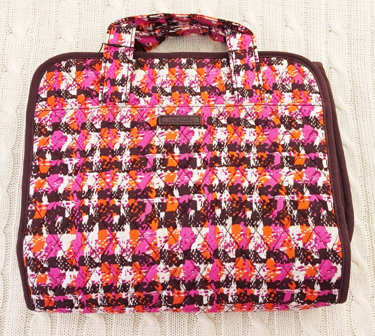 Vera Bradley Hanging Organizer Travel Cosmetic Bag with Compartments - Houndstooth Tweed