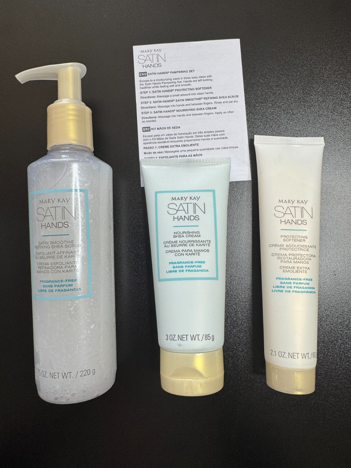Mary Kay Satin Hands Pampering Set - Softener, Shea Scrub & Hand Cream