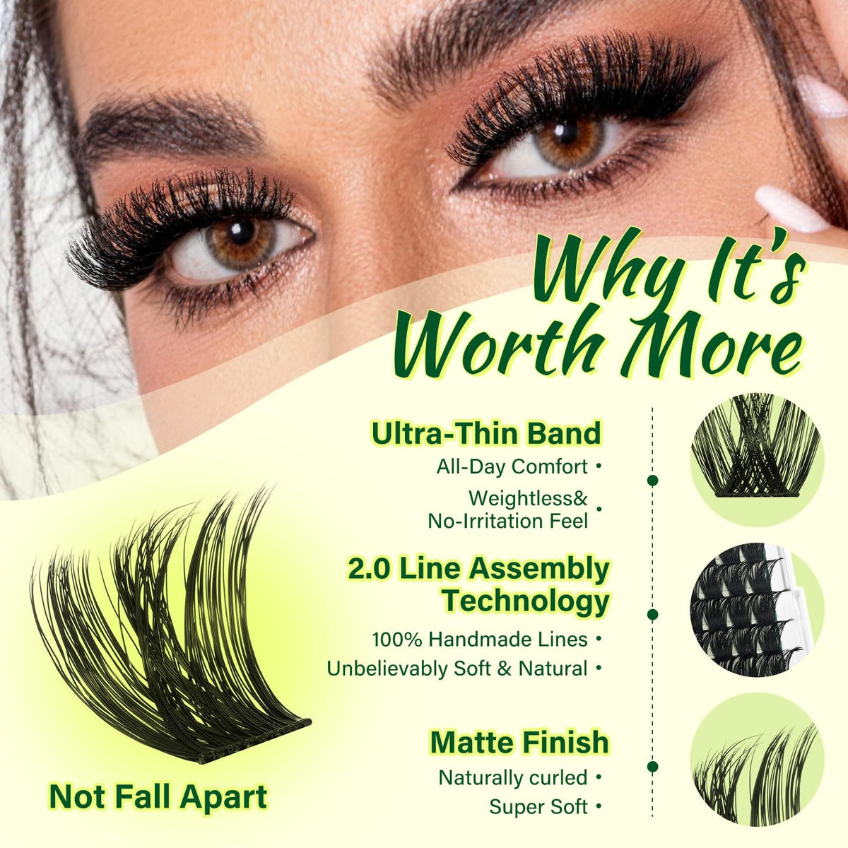 Lash Clusters Kit with 144 Thick D Curl Fake Eyelashes & Tools - Beginner Friendly