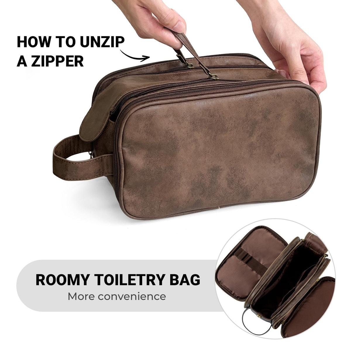 Large Water-Resistant PU Leather Toiletry Bag for Men Travel Organizer