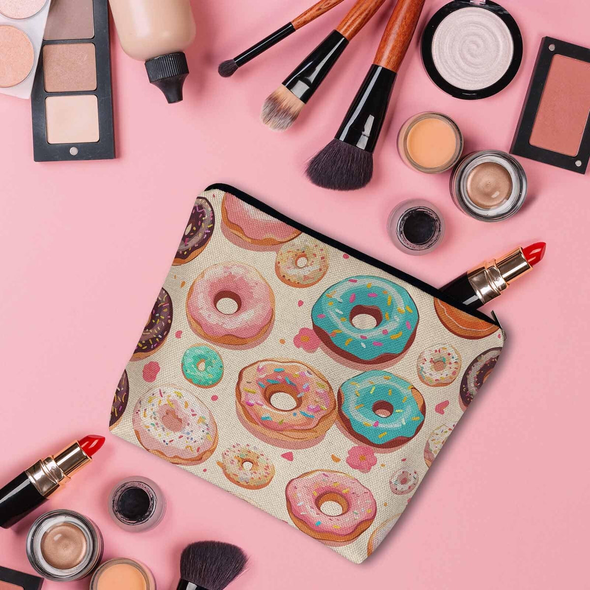 Donuts Cosmetic Bag - Colorful Makeup Pouch with Zipper for Travel