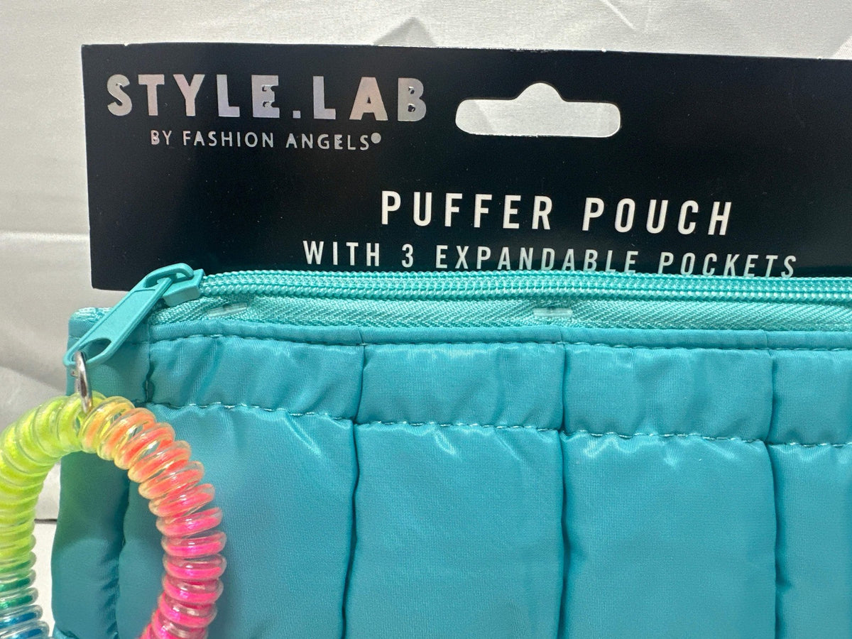 Kids Puffer Pouch with Expandable Pockets and Wrist Coil - Aqua Blue