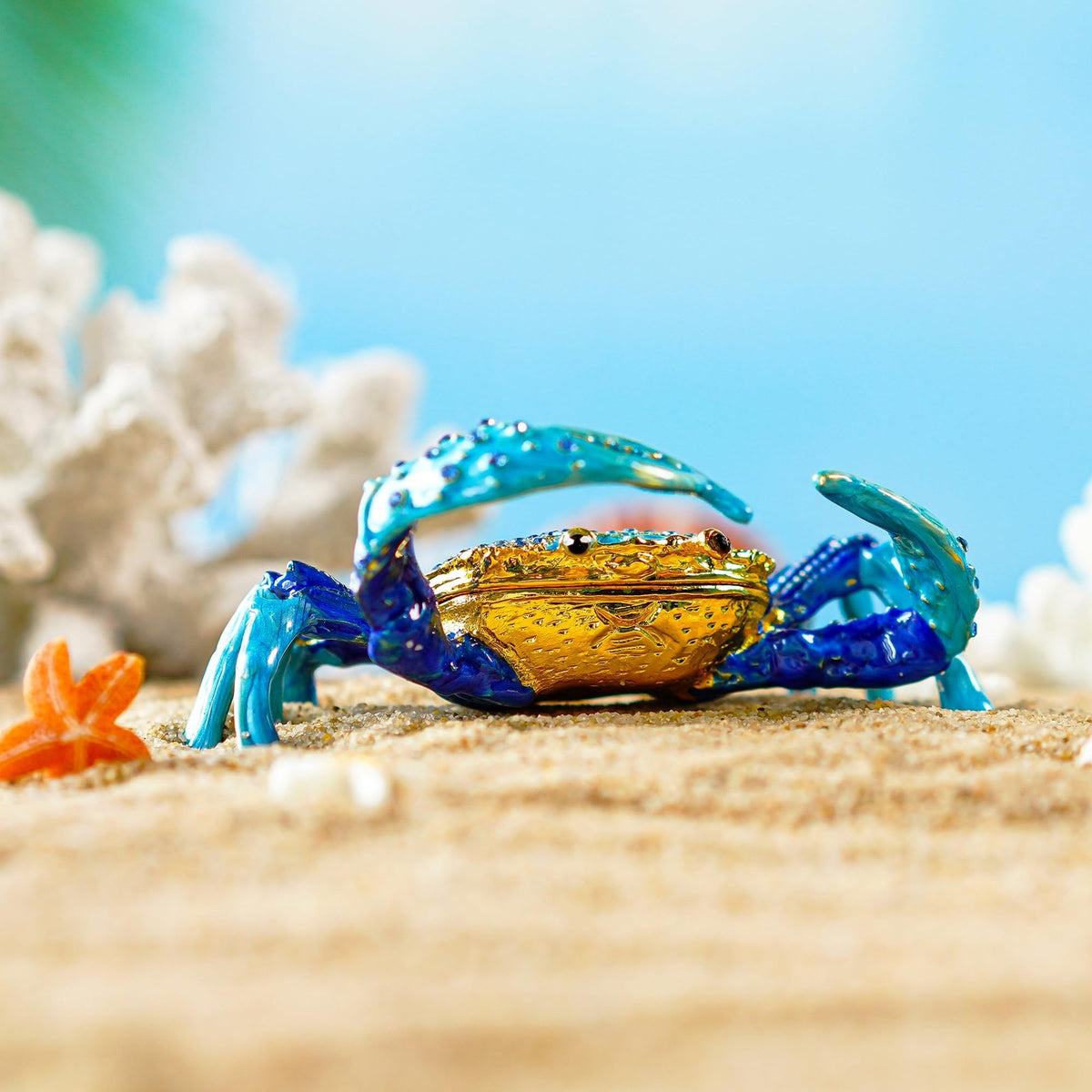 Crab Jewelry Trinket Box with Rhinestones, Decorative Animal Jewelry Storage