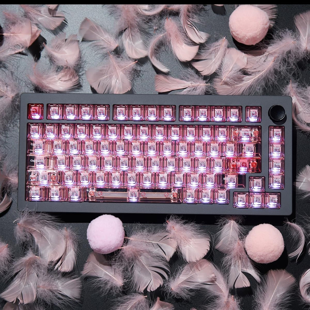 Pink Crystal Clear Keycap Set for Mechanical Gaming Keyboard - 156 Keys Cherry Profile