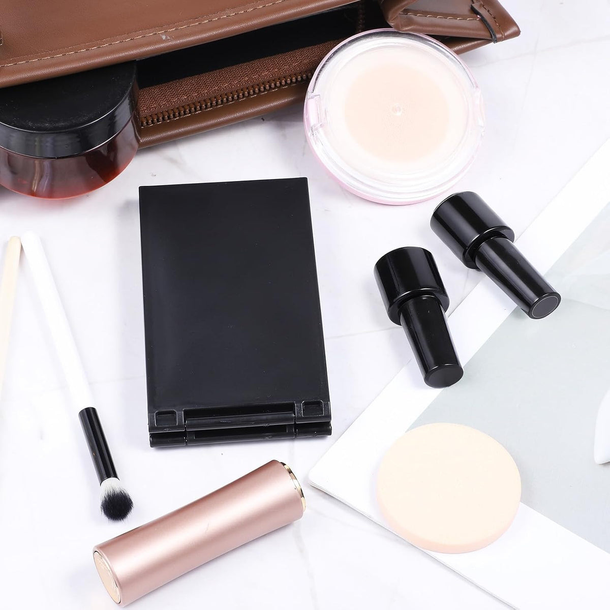 Foldable 4-Way Makeup & Haircut Mirror Portable 360° Handheld Black