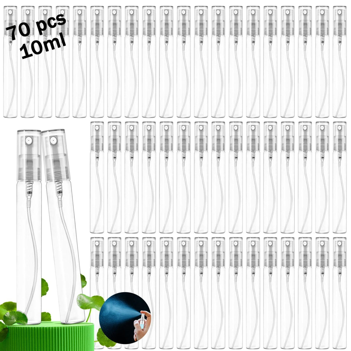 70 Pack 10ml Refillable Glass Spray Bottles for Perfume & Essential Oils