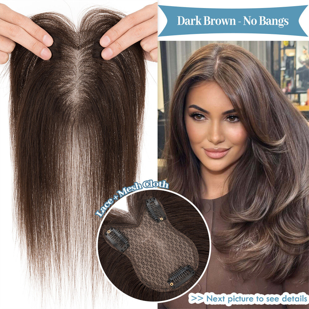 Clip-In Human Hair Extensions with Lace Base - Remy Hair Toppers, Full Head