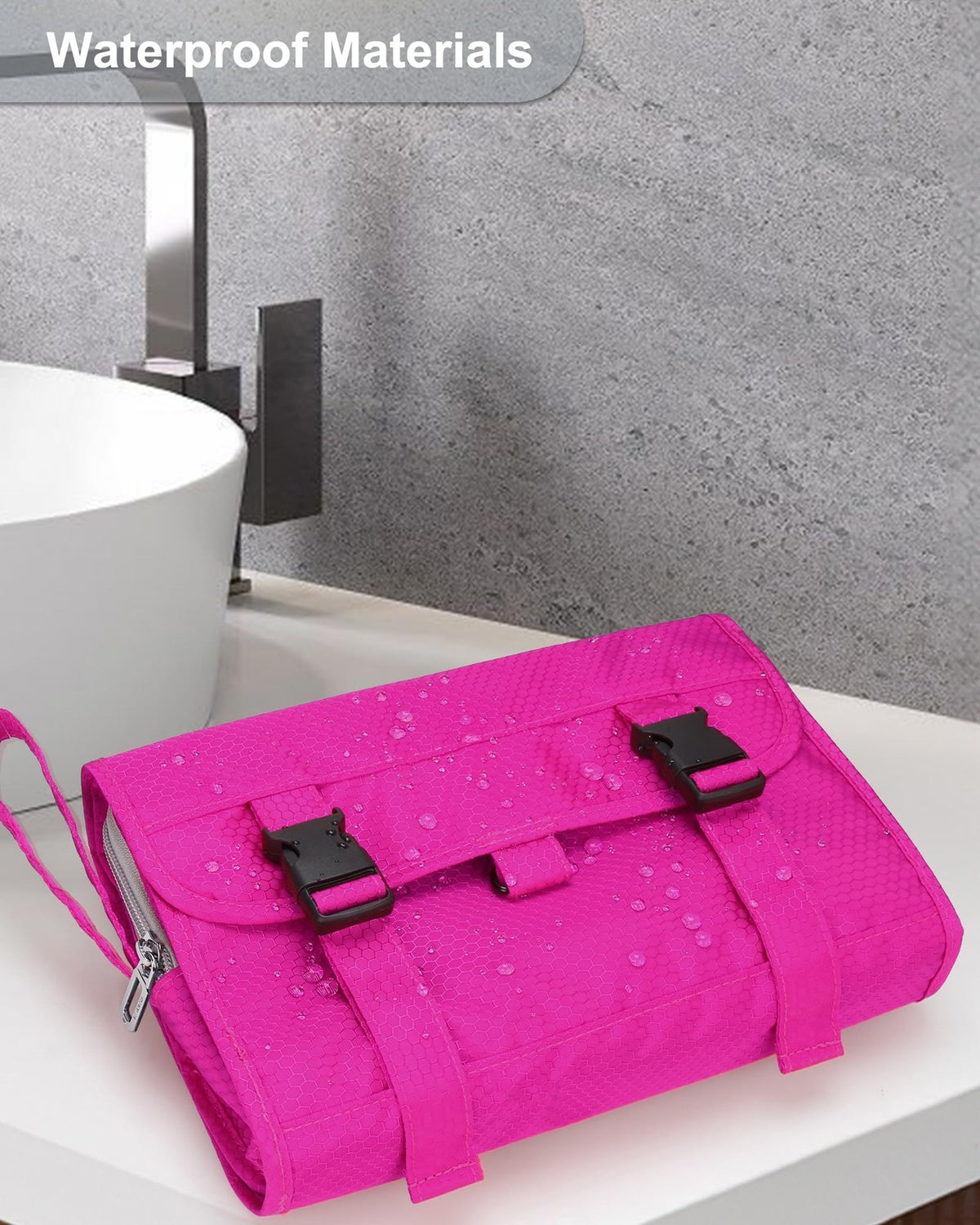 Waterproof Hanging Travel Toiletry Bag with Multiple Compartments - Hot Pink