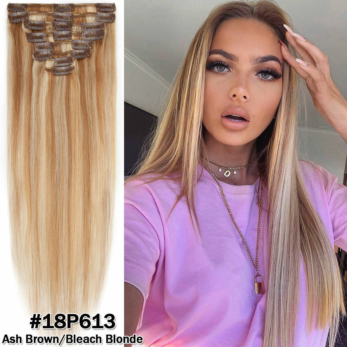 Clip-In Remy Human Hair Extensions Full Head Set - Multiple Colors & Lengths