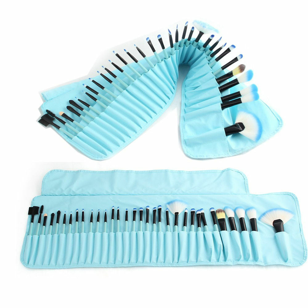 Professional 32-Piece Makeup Brush Set with Cosmetic Bag - Synthetic Hair & Wood Handles