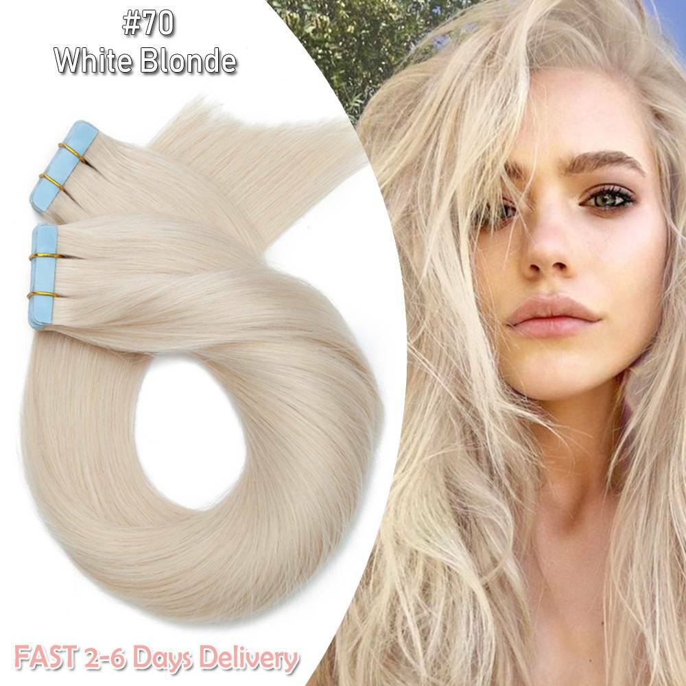 Remy Human Hair Extensions Full Head Skin Weft 80pcs Thick Tape-In Set