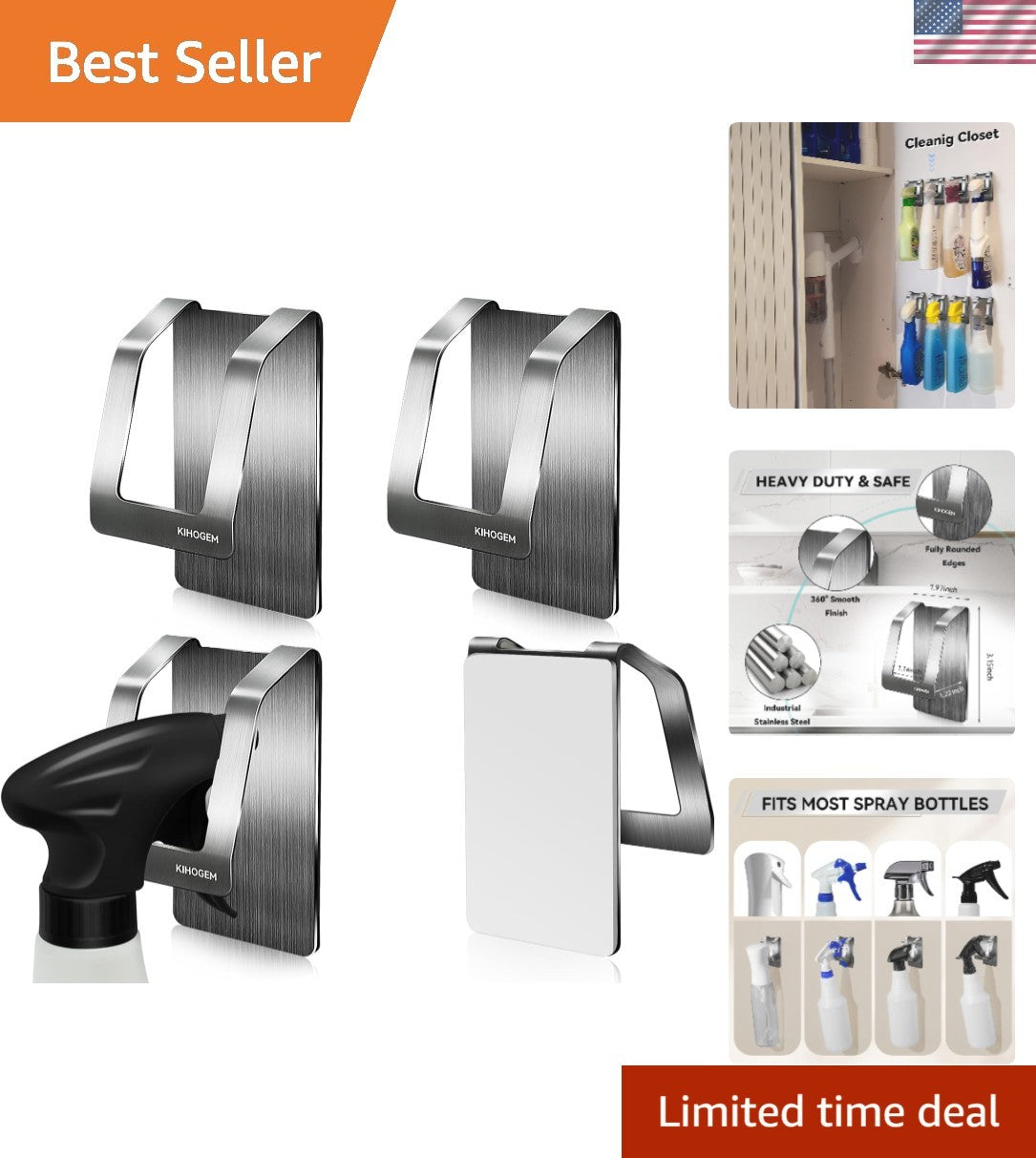 Rust-Resistant Wall Mount Spray Bottle Holder for Kitchen & Bathroom
