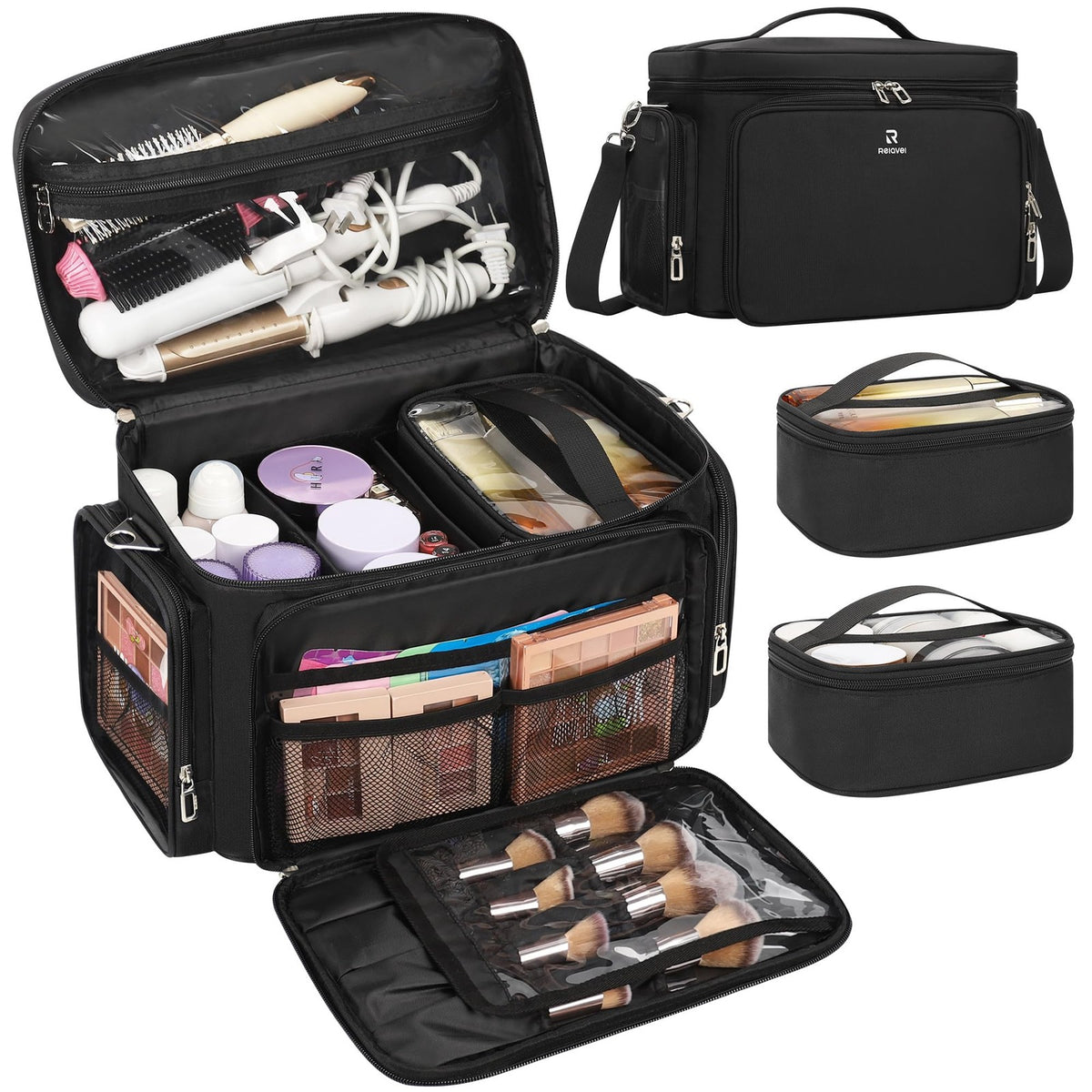 Large Makeup Organizer Bag with 2 Pouches - Travel Cosmetic Case