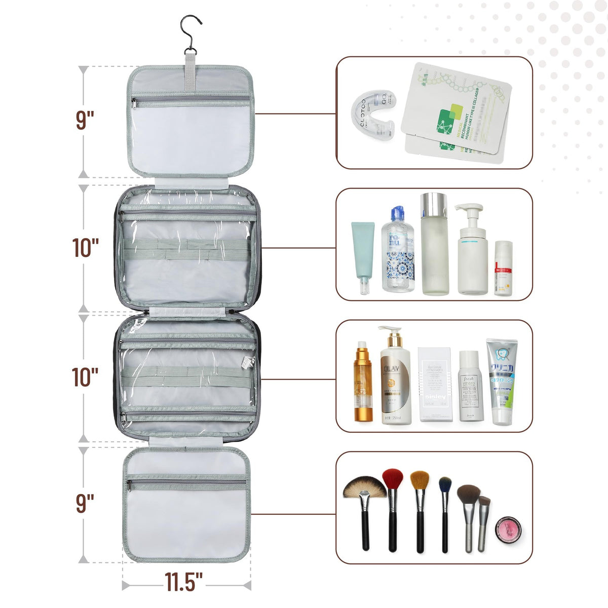 Travel Toiletry Bag for Women & Men with Hanging Hook, Water-Resistant Black