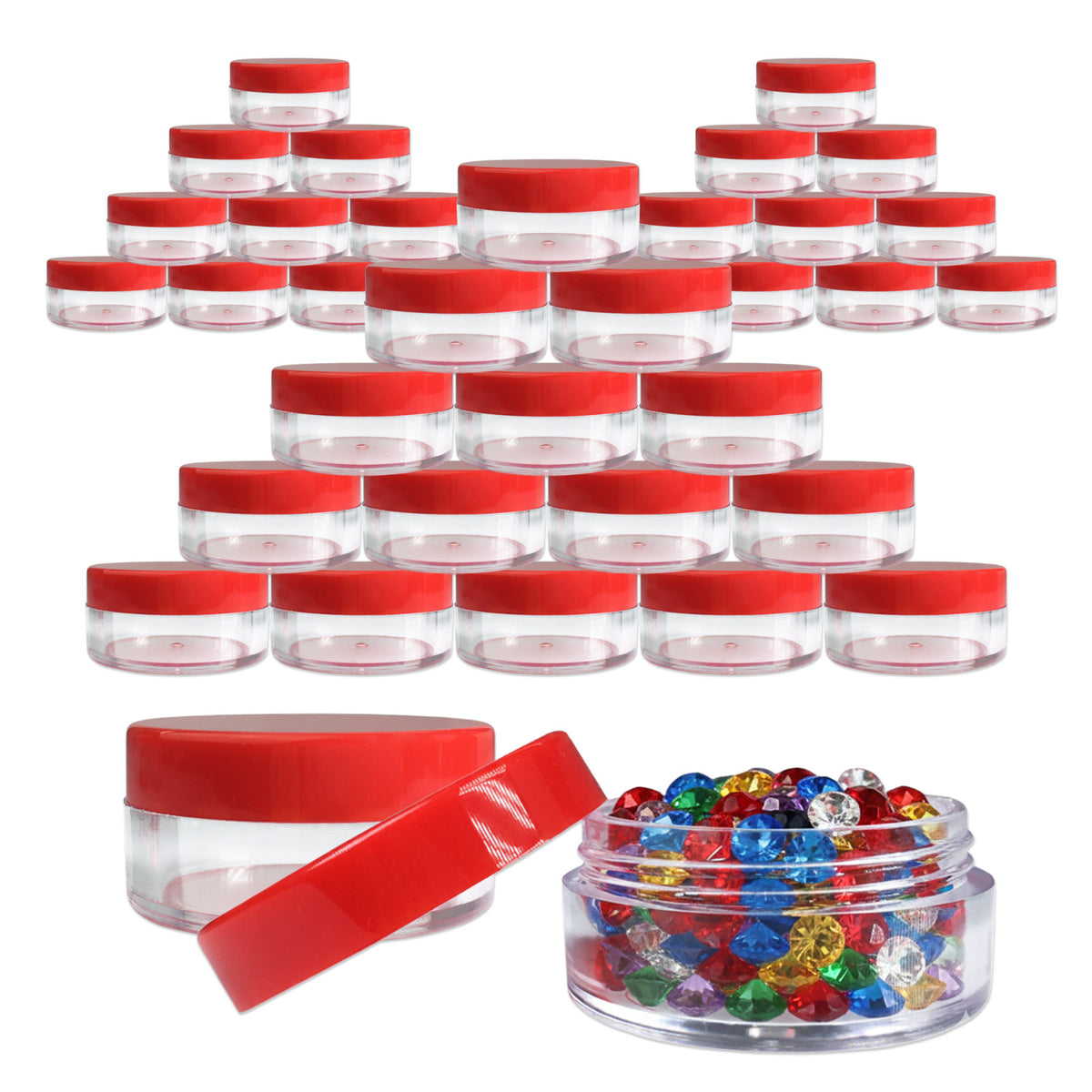 40 Pack 10G Cosmetic Sample Jars with Red Lids - Clear Plastic Reusable Containers