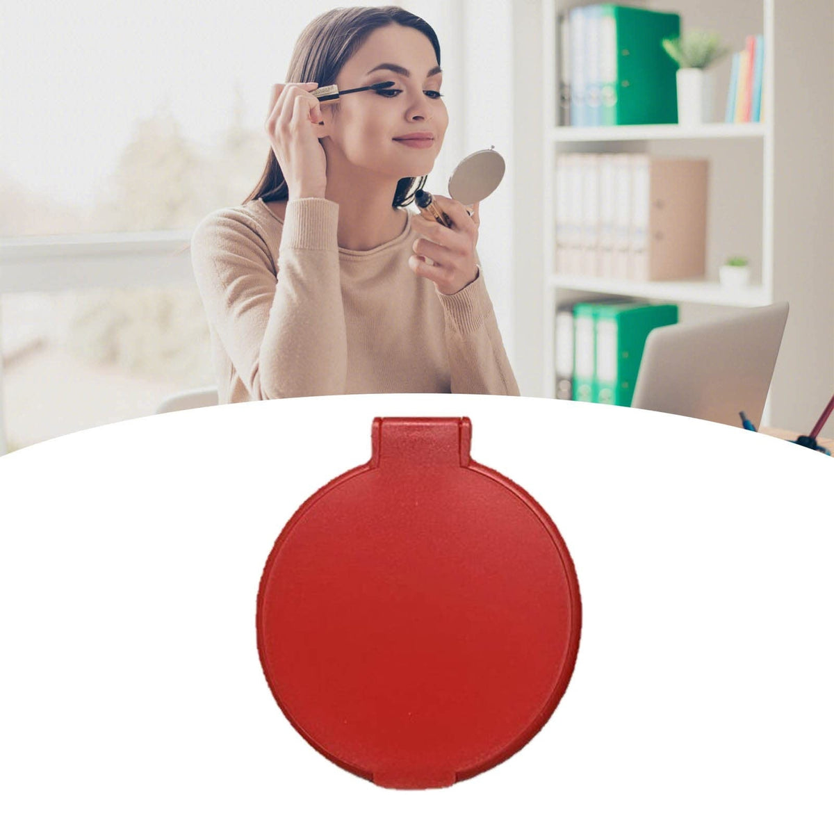 Lighted Folding Circular Pocket Mirror - Compact Travel Makeup Mirror, Red