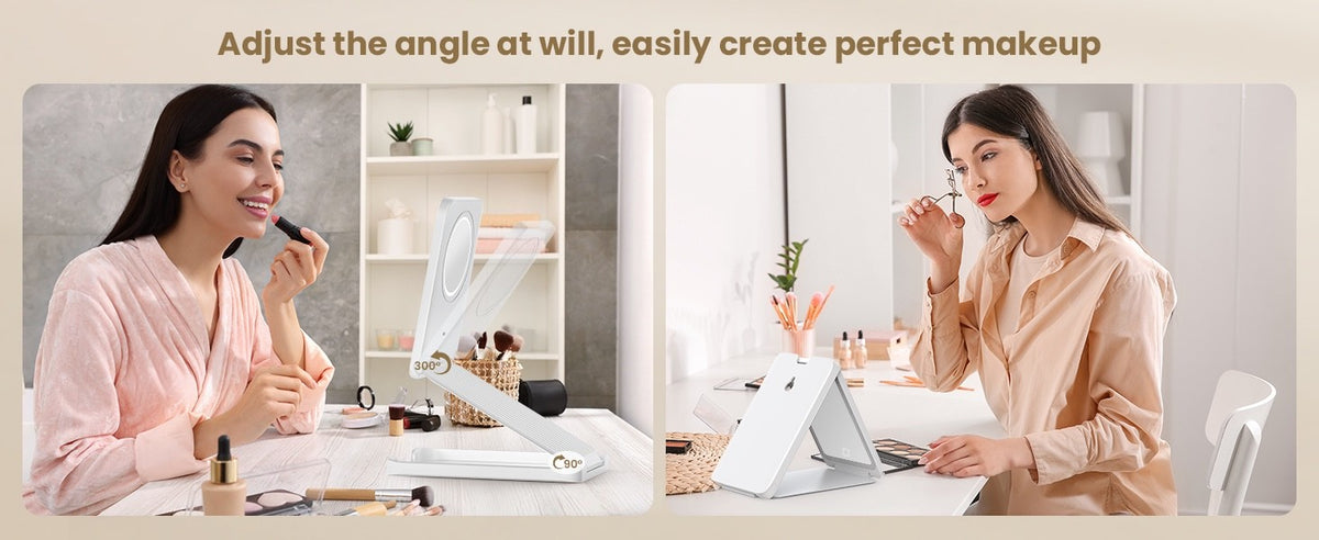Travel Makeup Mirror with Lights 5X Magnification, 3 Color LED Modes, Rechargeable Portable Vanity