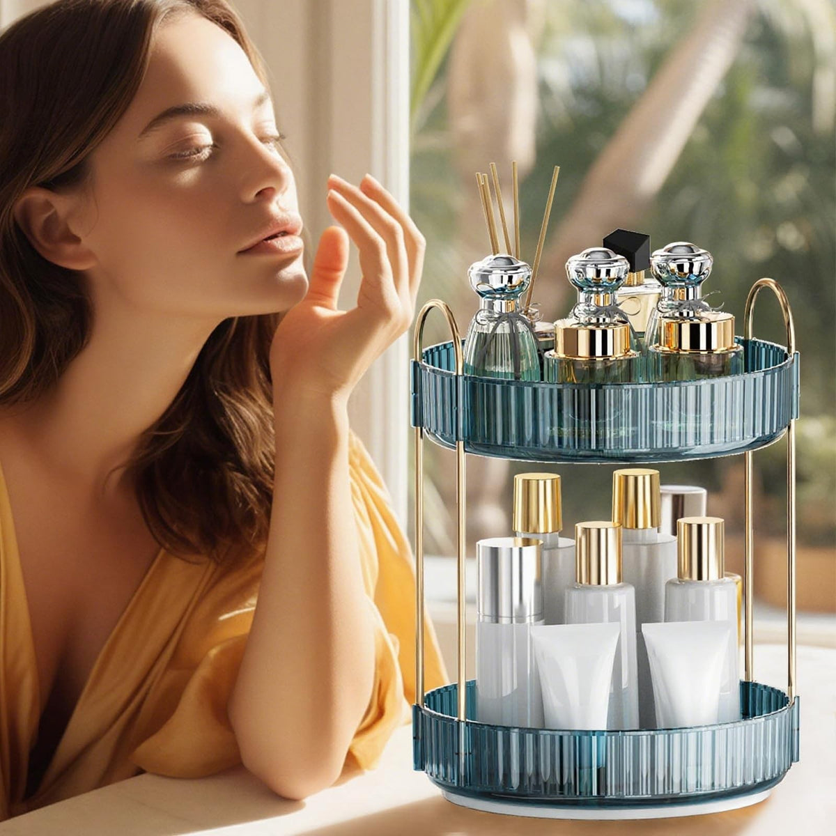 360° Rotating Makeup Organizer with Large Capacity and Space Saving Design