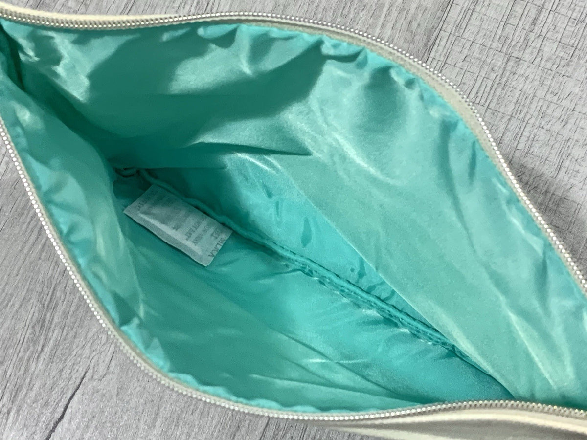 Blue Beige Canvas Cosmetic Bag Travel Pouch for Makeup & Toiletries