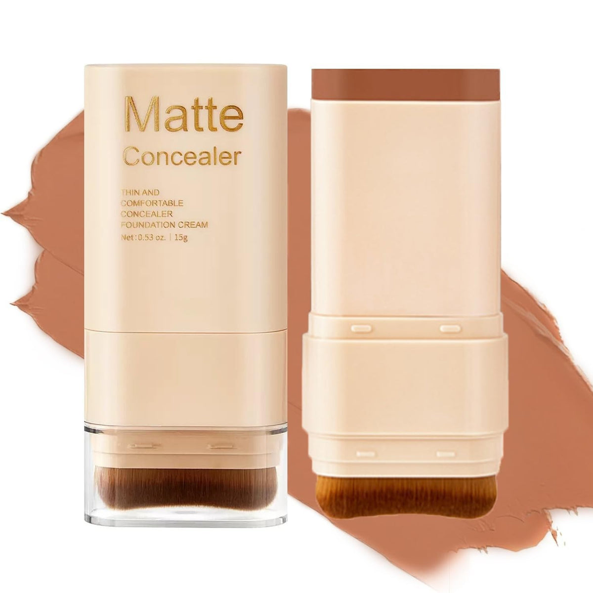 Dual-Ended Foundation and Concealer Stick with Brush for Easy Makeup Touch-Ups