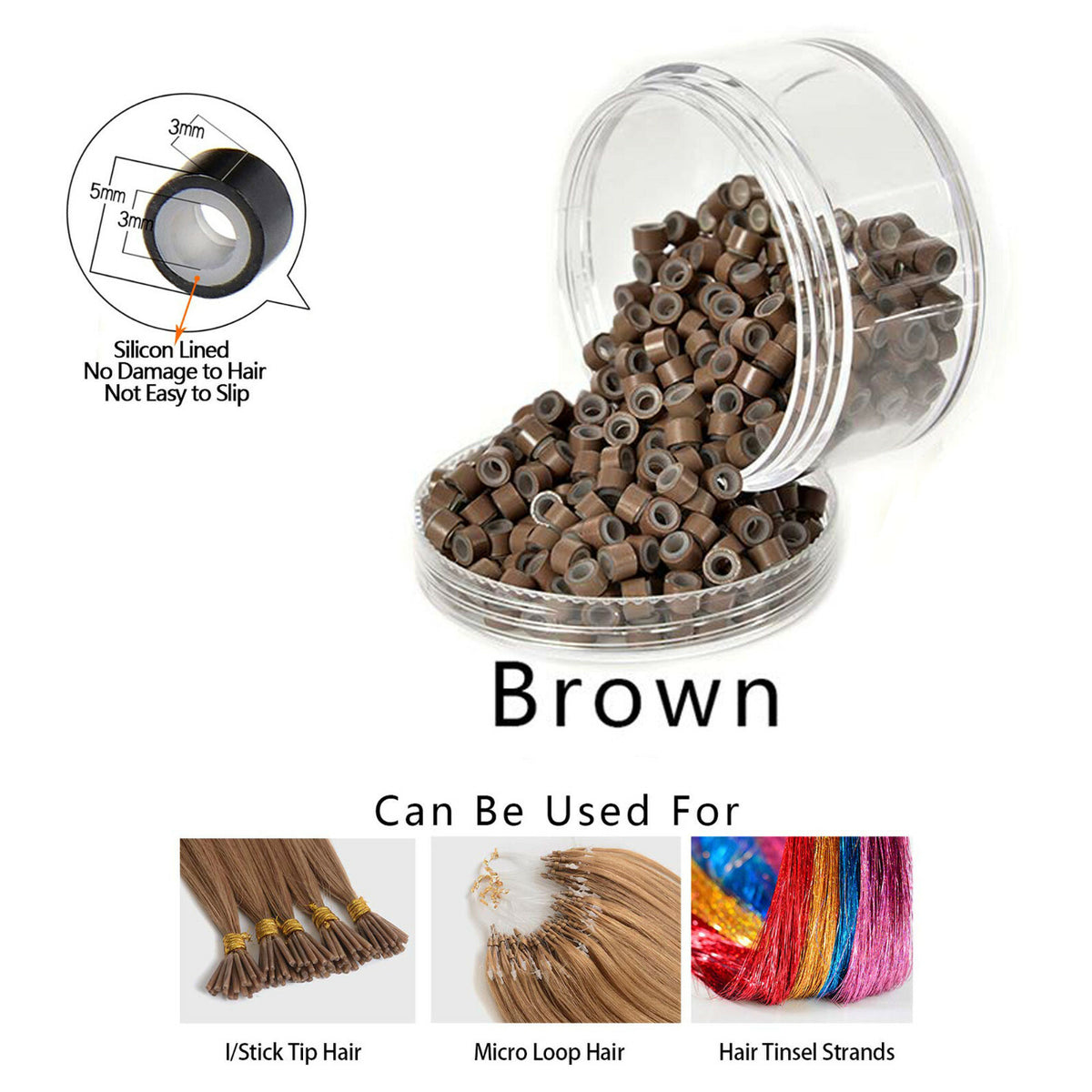 Micro Ring Beads for Hair Extensions Silicone Lined 5mm Crimp Beads