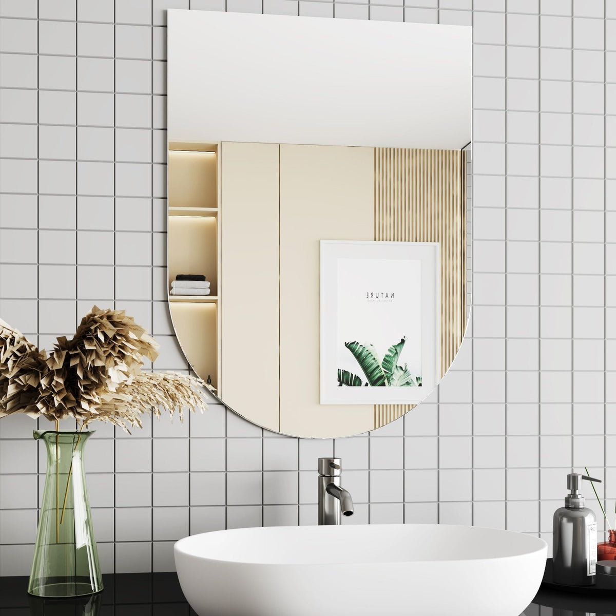 22x30 Frameless Arched Bathroom Wall Mirror - Modern Decorative Mirror