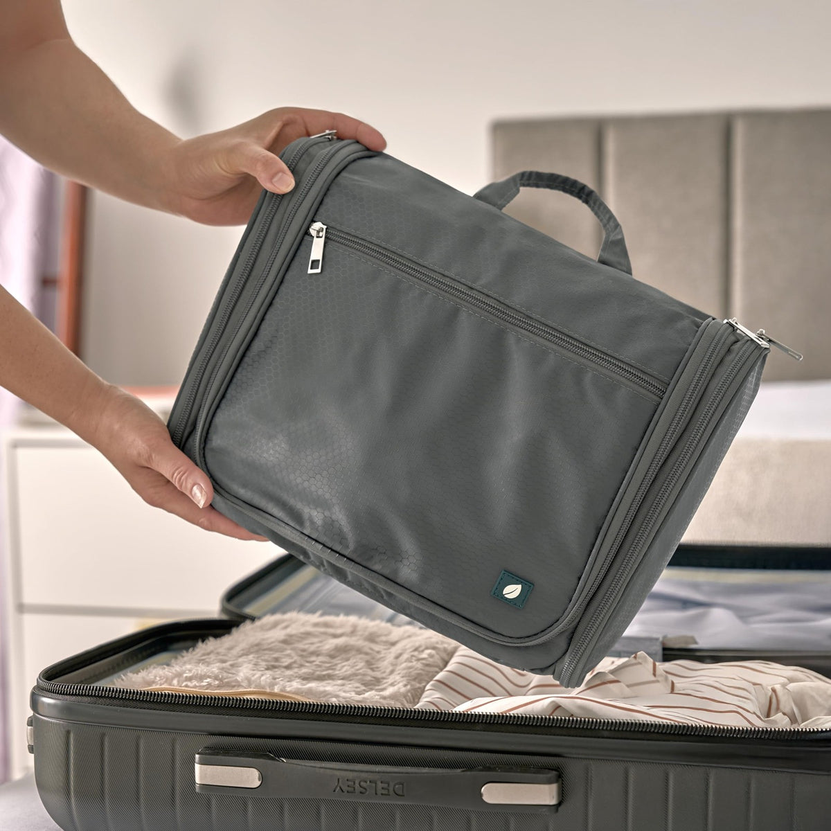 Large Hanging Toiletry Bag with 10 Compartments Waterproof Travel Organizer - Men Women Gray