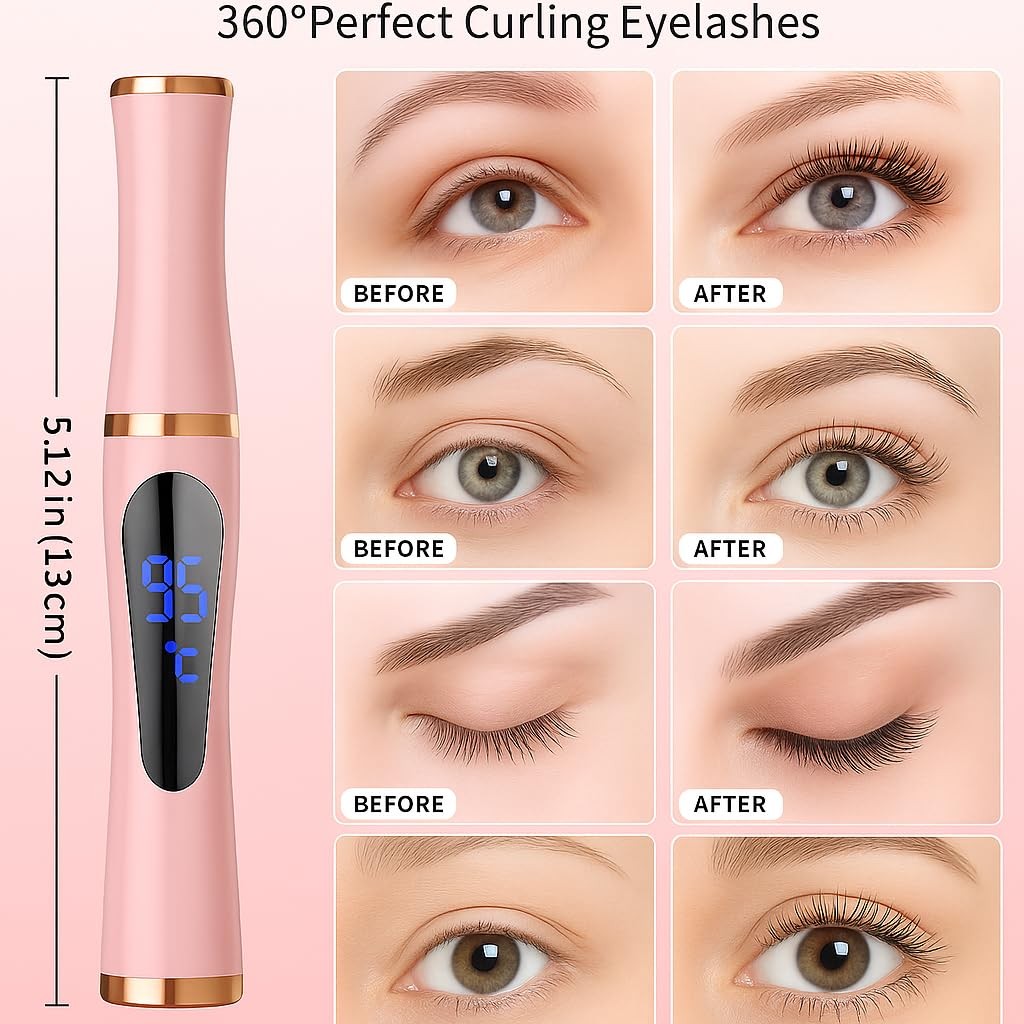 USB Rechargeable Heated Eyelash Curler with LED Display, Safe & Long-Lasting Curl