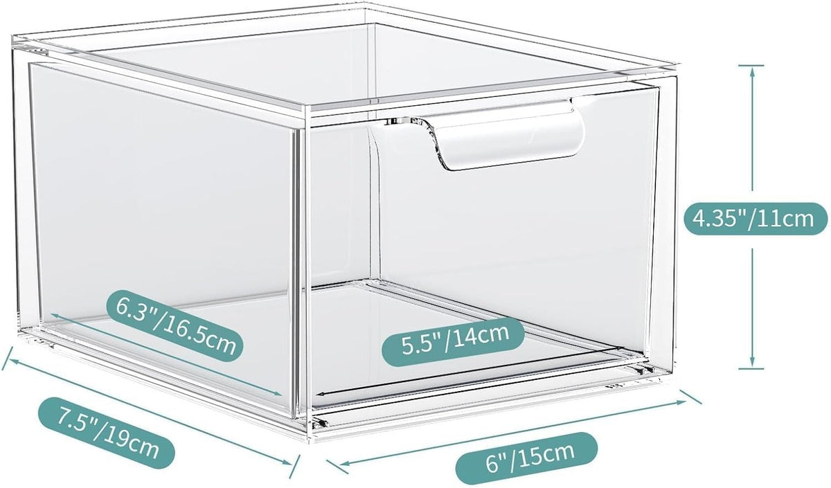 Transparent Plastic Drawer Organizer with Handles - Multipurpose Storage Box 5.5 x 7.5 x 4.4 in
