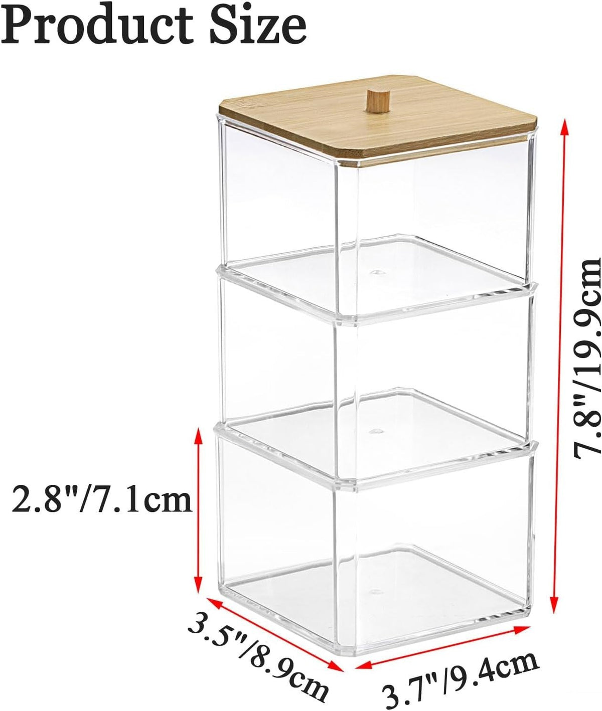 Clear Acrylic Cotton Swab Holder - 3-Tier Bathroom and Office Organizer