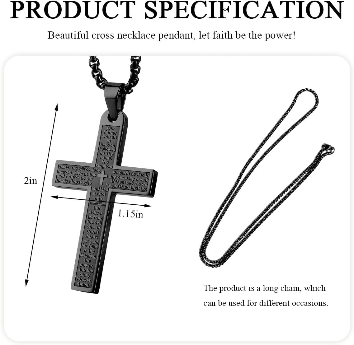 Car Rear View Mirror Cross Pendant Stainless Steel Religious Ornament - Black, Silver, Gold