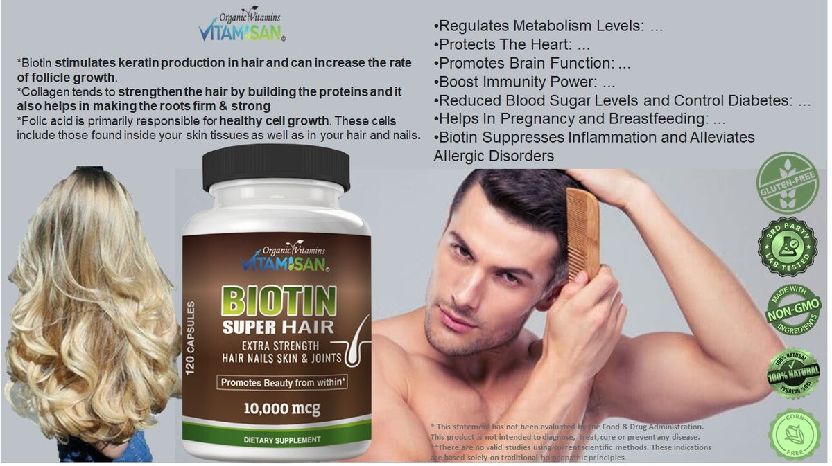 Biotin Hair Growth Vitamins - 240 Capsules for Women