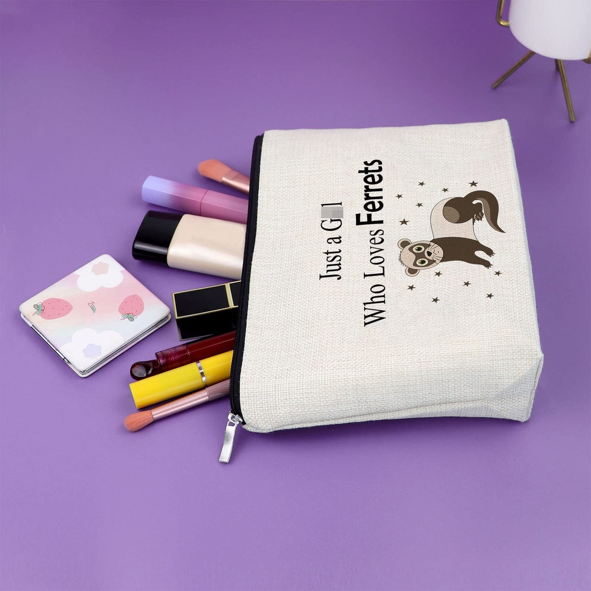 Ferret Lover Makeup Bag for Women - Cute Ferret Animal Gift