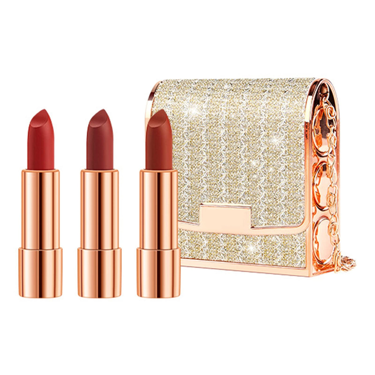 Velvet Matte Lipstick Set - 3 Colors with Chain Bag, Waterproof & Long-Lasting