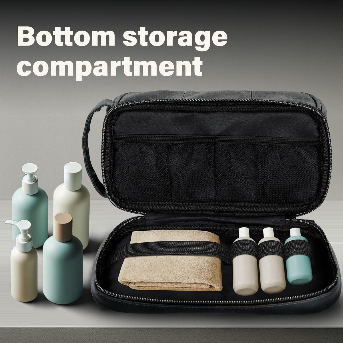 Water-Resistant Leather Travel Toiletry Bag for Men – Dopp Kit Organizer