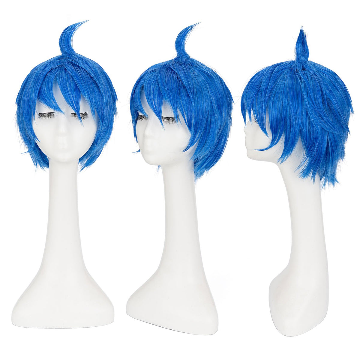 Blue Anime Cosplay Wig Set with Cap & Eyelashes - Short Spiky Style