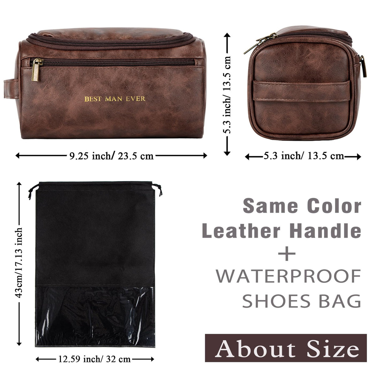 Men's Leather Travel Toiletry Bag Organizer with Hanging Waterproof Design