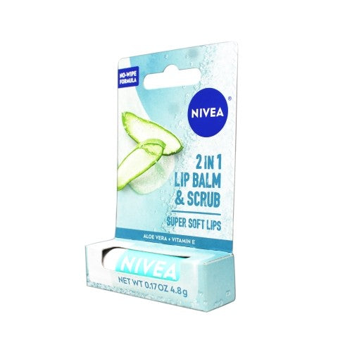 2 Pack Lip Balm & Scrub for Soft Lips with Aloe Vera & Vitamin E - Gentle Exfoliating Stick
