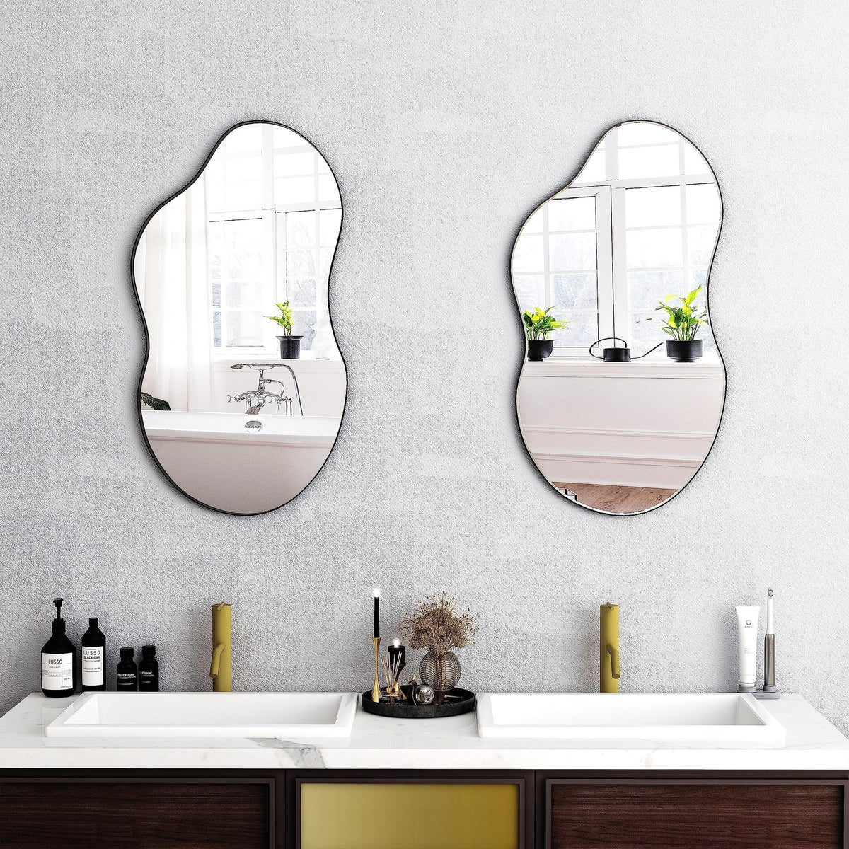 Irregular Decorative Wall Mirror 20x36 Black Modern Abstract Wall Art