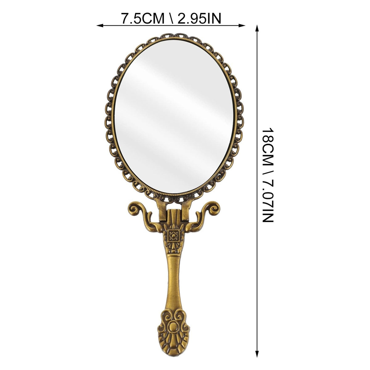 Vintage Foldable Handheld Mirror - Metal Makeup & Travel Mirror, Oval, Coffee