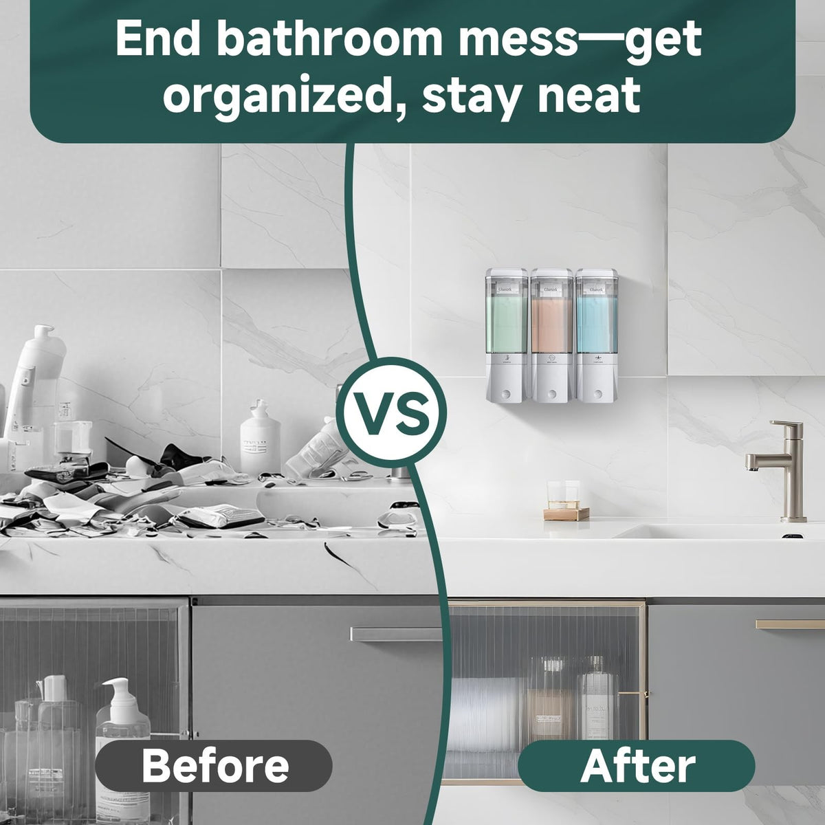 Shampoo and Conditioner Dispenser 3 Chamber No Drill Shower Soap Wall