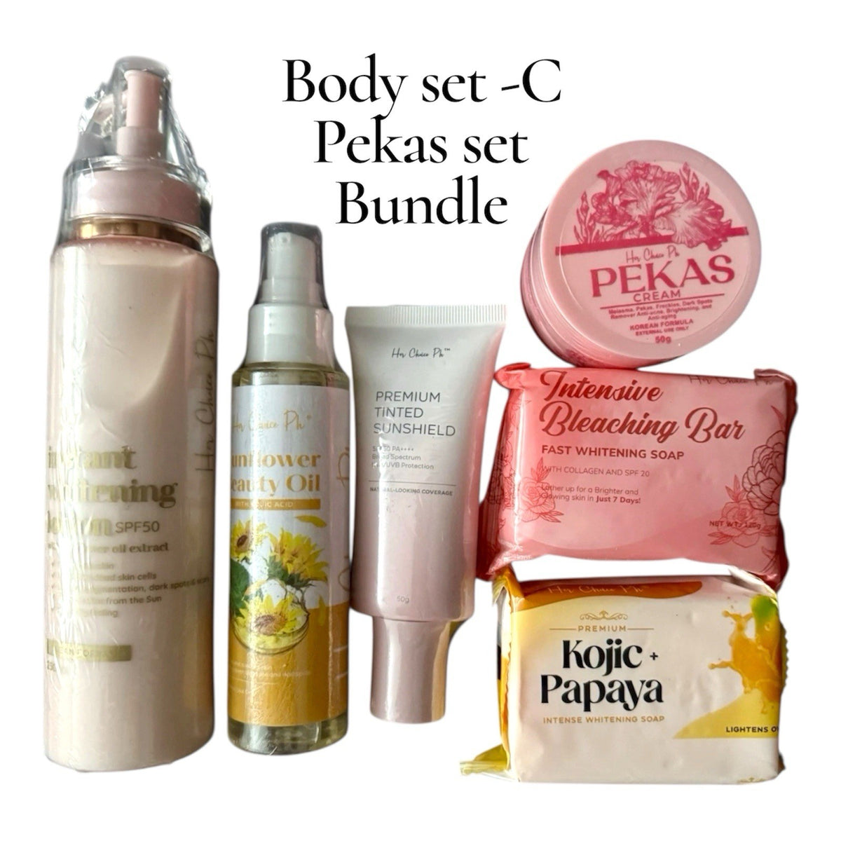Skin Brightening Set - Kojic Soap, Lotion, Oil & Sunscreen
