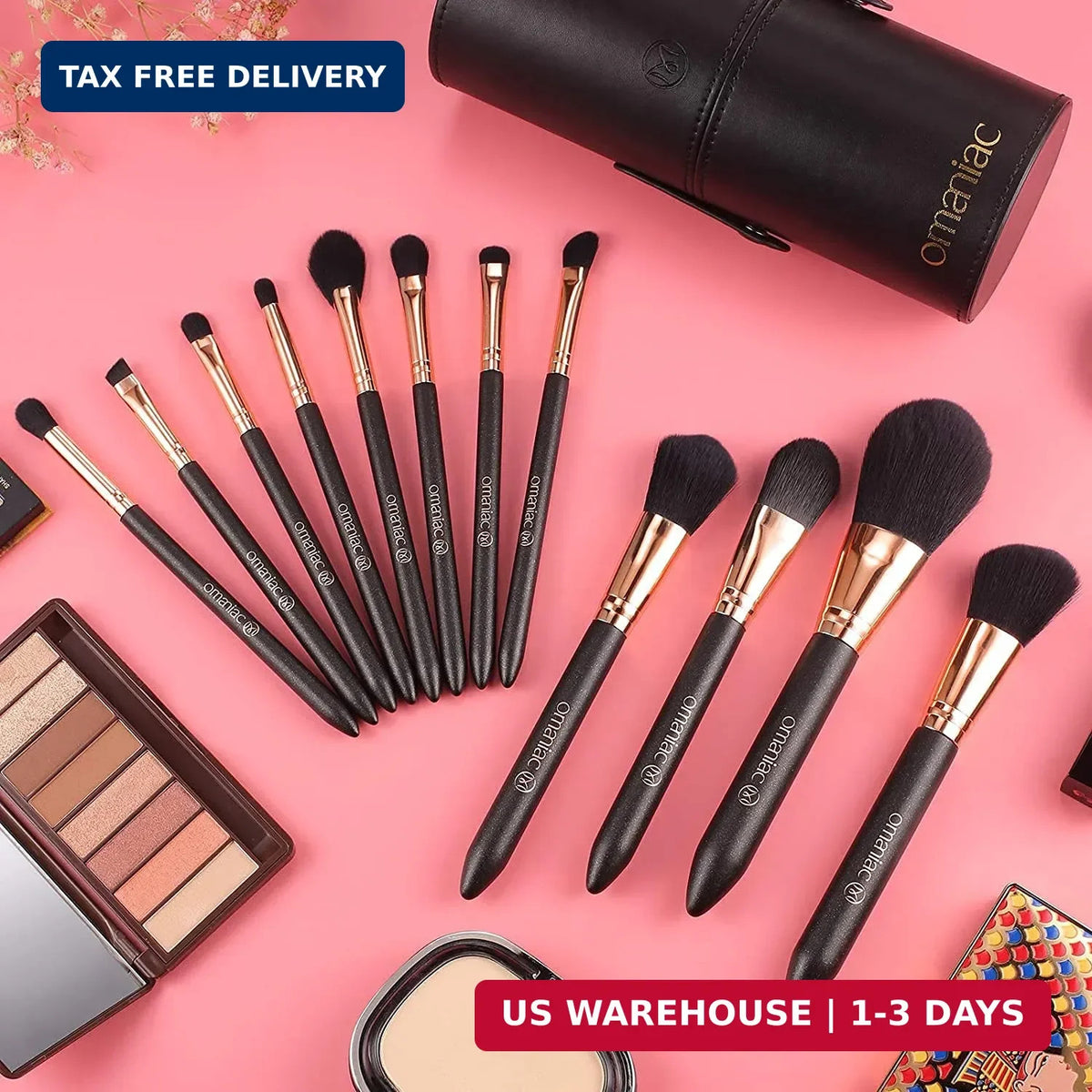 Professional Makeup Brush Set with 12 Pearlescent Handles and Travel Case