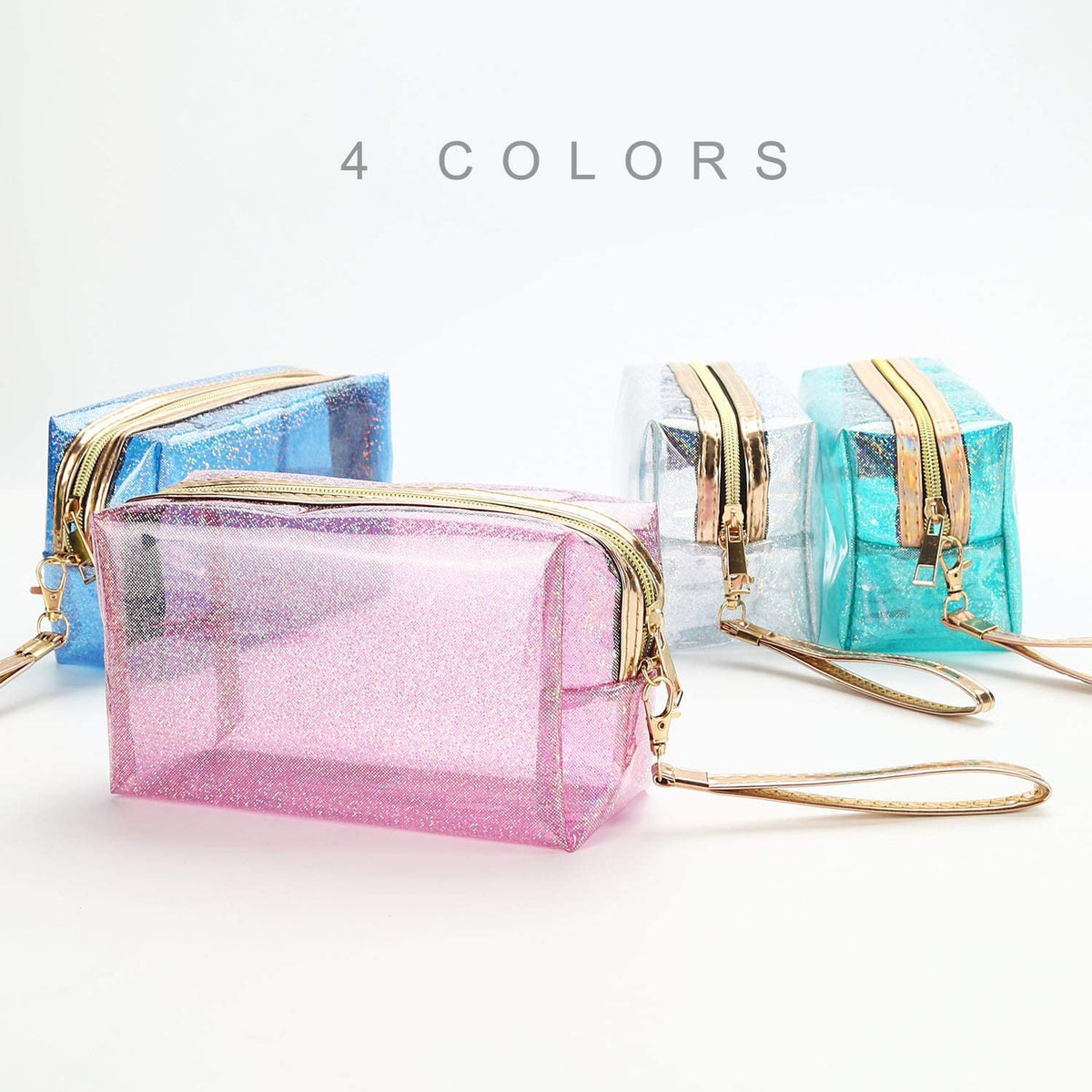4-Pack Waterproof Cosmetic Bags with Zippers and Handle - Clear PVC Toiletry Organizer
