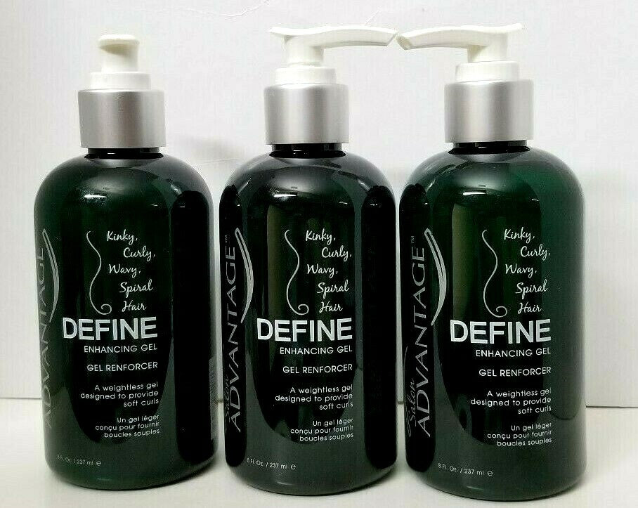 Define Enhancing Hair Gel - Kinky, Curly, Wavy, Spiral Hair - 3 Pack 8oz with Pump