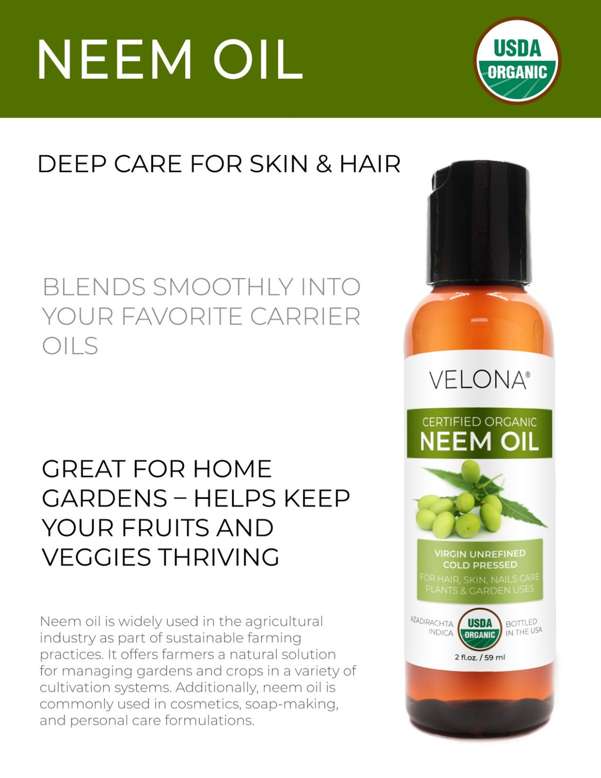 Organic Neem Oil - Cold Pressed, Pure & Unrefined