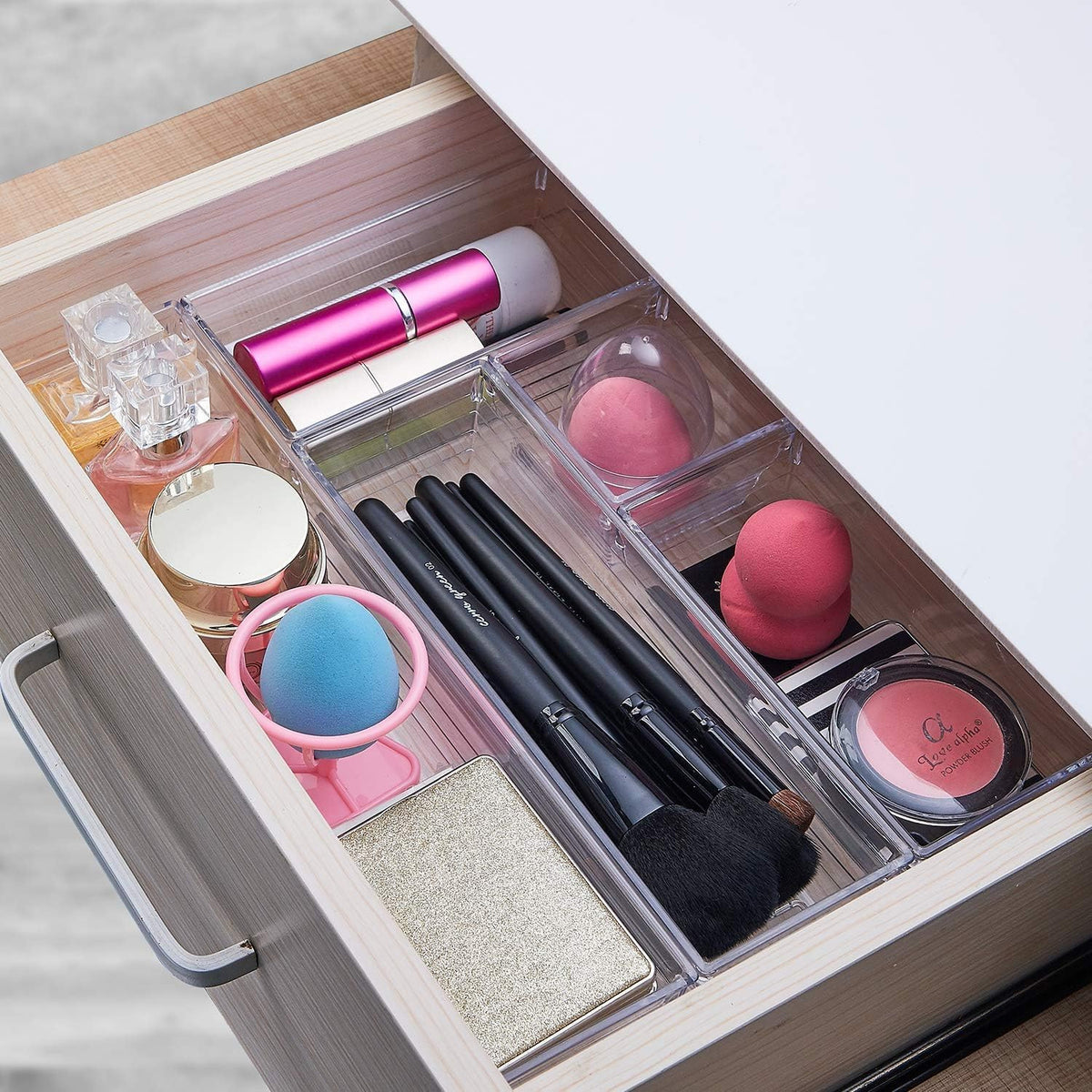 14-Piece Transparent Plastic Drawer Organizer Set for Makeup and Kitchen Utensils